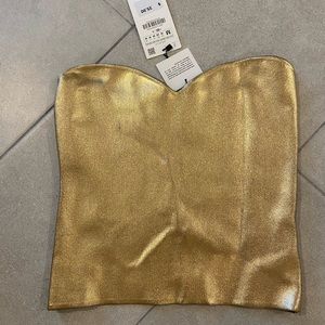 Zara Gold metallic strapless top size M